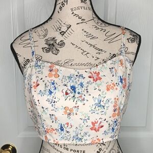 SHEIN Halter Crop Top Cropped Sleeveless Floral Cream Women's Size L